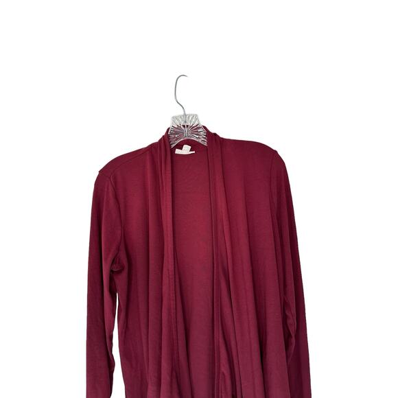 J. Jill Pure Jill Cardigan Burgundy Wine Red Twist Open Front Wrap Top Medium - Picture 3 of 7